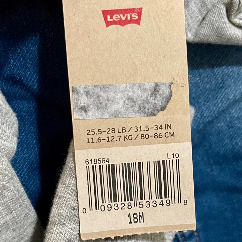 Baby Levi’s indigo trucker jacket, blue denim and grey, size 12-24m - Picture 4 of 4